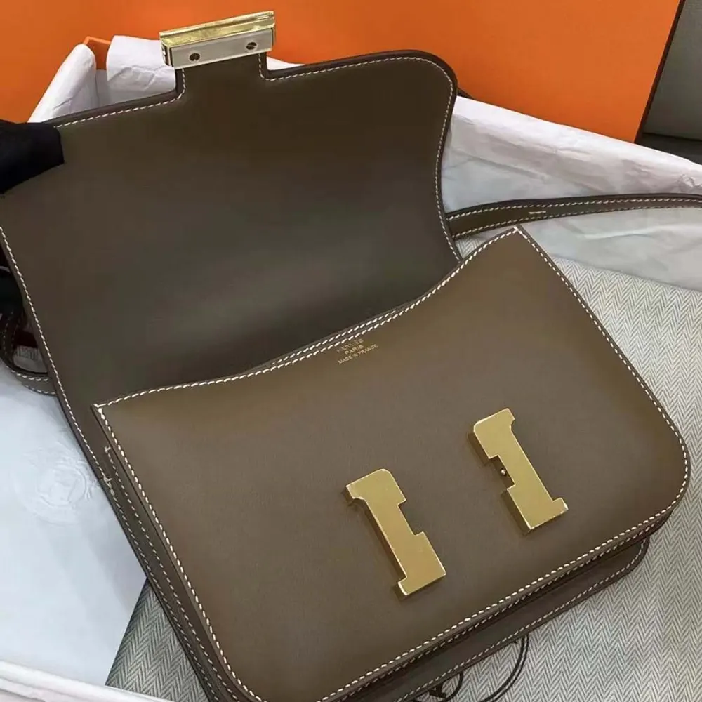 Hermes Women Constance 24 Bag Box Leather-GrayGold (5) Hermes Women Constance 24 Bag Box Leather-Gray/Gold