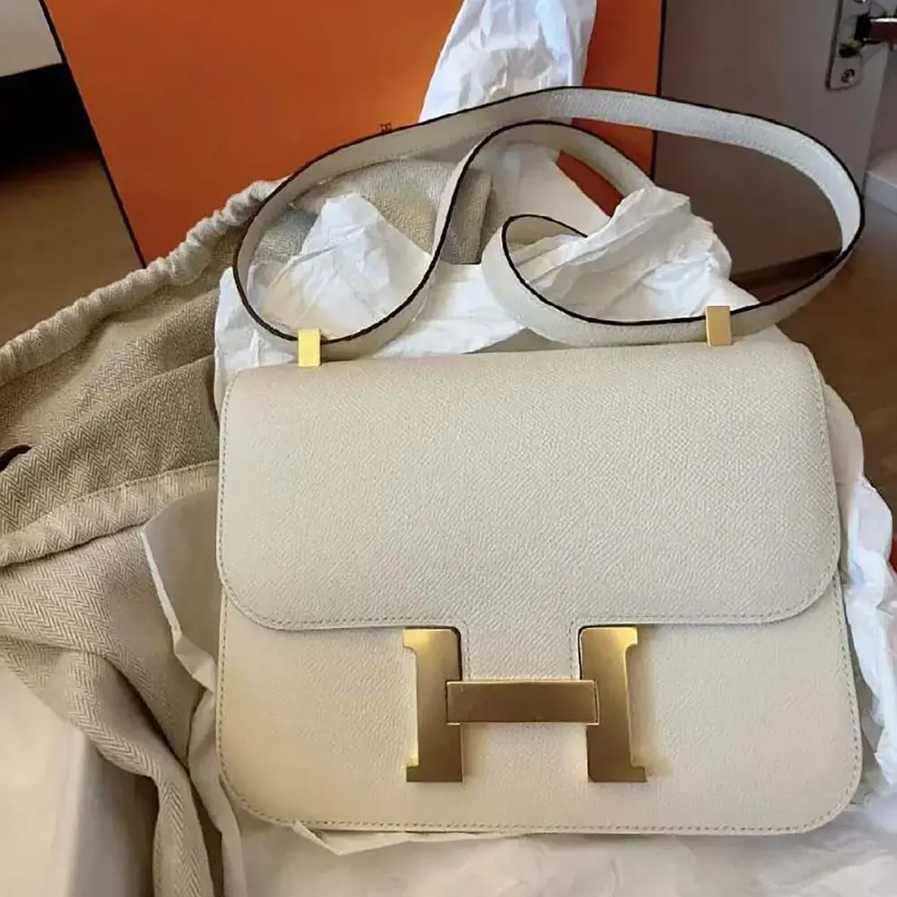 Hermes Women Constance 24 Bag Epsom Leather-WhiteGold (1) Hermes Women Constance 24 Bag Epsom Leather-White