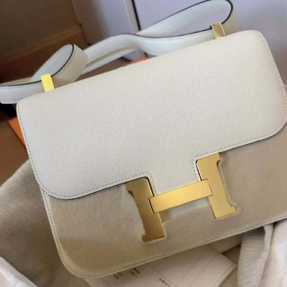 Hermes Women Constance 24 Bag Epsom Leather-WhiteGold (2) Hermes Women Constance 24 Bag Epsom Leather-White