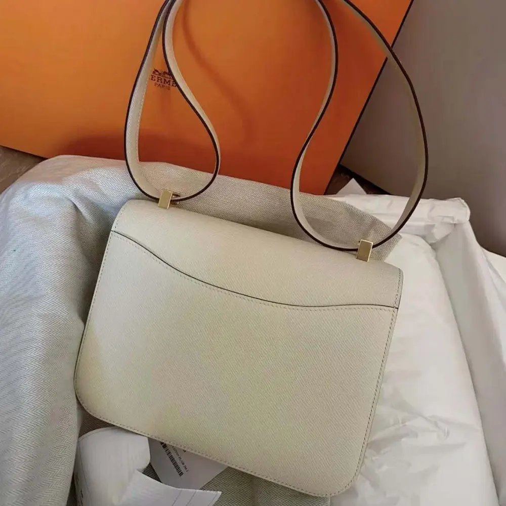 Hermes Women Constance 24 Bag Epsom Leather-WhiteGold (3) Hermes Women Constance 24 Bag Epsom Leather-White