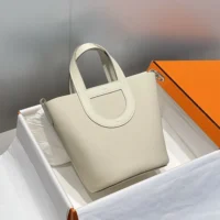Hermes Women In the Loop 18 Handbag Clemence Leather-White/Silver