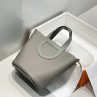 Hermes Women In the Loop 18 Handbag Clemence Leather-Gray/Gold