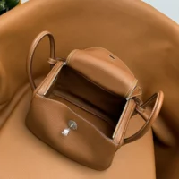 Hermes Women Lindy 30 in Clemence Leather-Brown/Silver