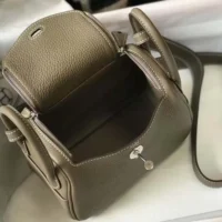 Hermes Women Lindy Mini 19 in Clemence Leather-Etoupe