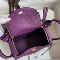 Hermes Women Lindy Mini 19 in Clemence Leather-Purple/Gold