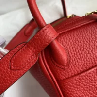 Hermes Women Lindy Mini 19 in Clemence Leather-Red/Gold