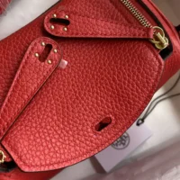 Hermes Women Lindy Mini 19 in Clemence Leather-Red/Gold
