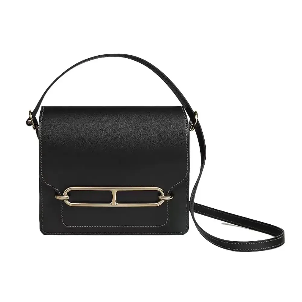 Hermes Women Roulis Mini Bag in Evergrain Calfskin-BlackGold (10) Hermes Women Roulis Mini Bag in Evergrain Calfskin-Black