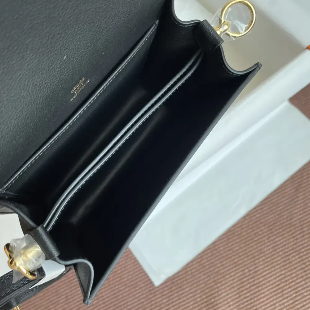 Hermes Women Roulis Mini Bag in Evergrain Calfskin-BlackGold (6) Hermes Women Roulis Mini Bag in Evergrain Calfskin-Black