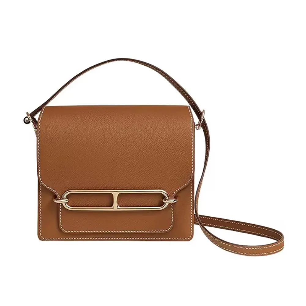 Hermes Women Roulis Mini Bag in Evergrain Calfskin-BrownGold (1) Hermes Women Roulis Mini Bag in Evergrain Calfskin-Brown