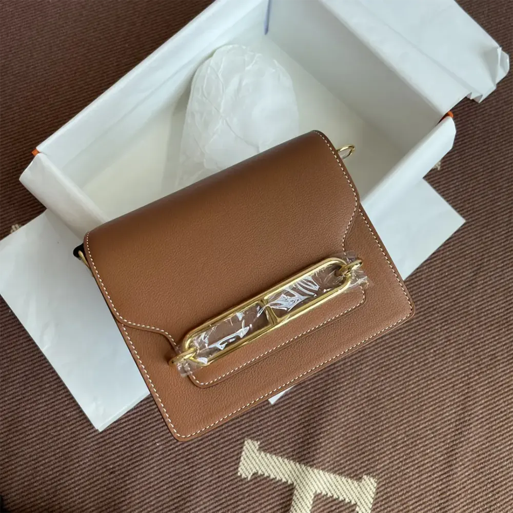 Hermes Women Roulis Mini Bag in Evergrain Calfskin-BrownGold (2) Hermes Women Roulis Mini Bag in Evergrain Calfskin-Brown