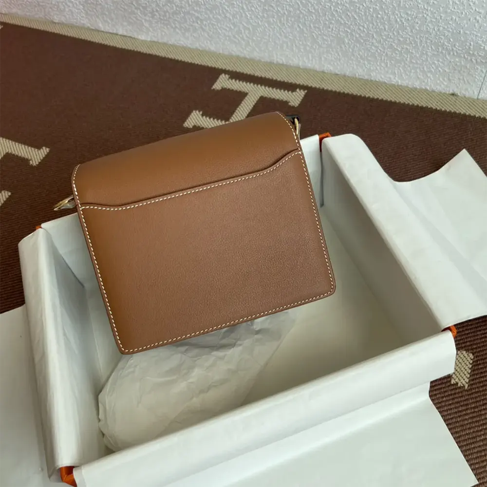 Hermes Women Roulis Mini Bag in Evergrain Calfskin-BrownGold (4) Hermes Women Roulis Mini Bag in Evergrain Calfskin-Brown