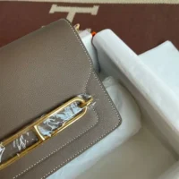 Hermes Women Roulis Mini Bag in Evergrain Calfskin-Gray/Gold