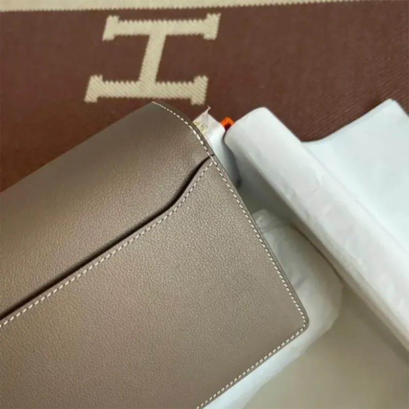 Hermes Women Roulis Mini Bag in Evergrain Calfskin-Gray/Gold