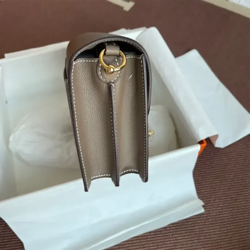 Hermes Women Roulis Mini Bag in Evergrain Calfskin-Gray/Gold