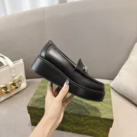 Gucci GG Women's Horsebit Wedge Loafer-Black ‎794317AADO0