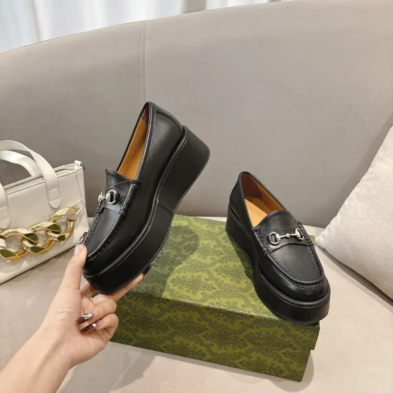 Gucci GG Women's Horsebit Wedge Loafer-Black ‎794317AADO0