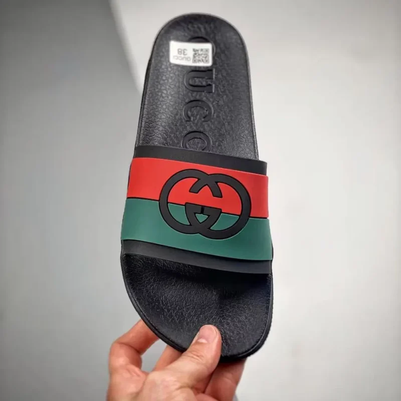 Gucci Unisex Interlocking-G Web-Stripe Sandal-Black