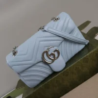Gucci Women GG Marmont Small Shoulder Bag-Light Blue