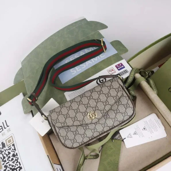 Gucci Women Ophidia Pochette Brown Leather Trim ‎76496196IWG8745
