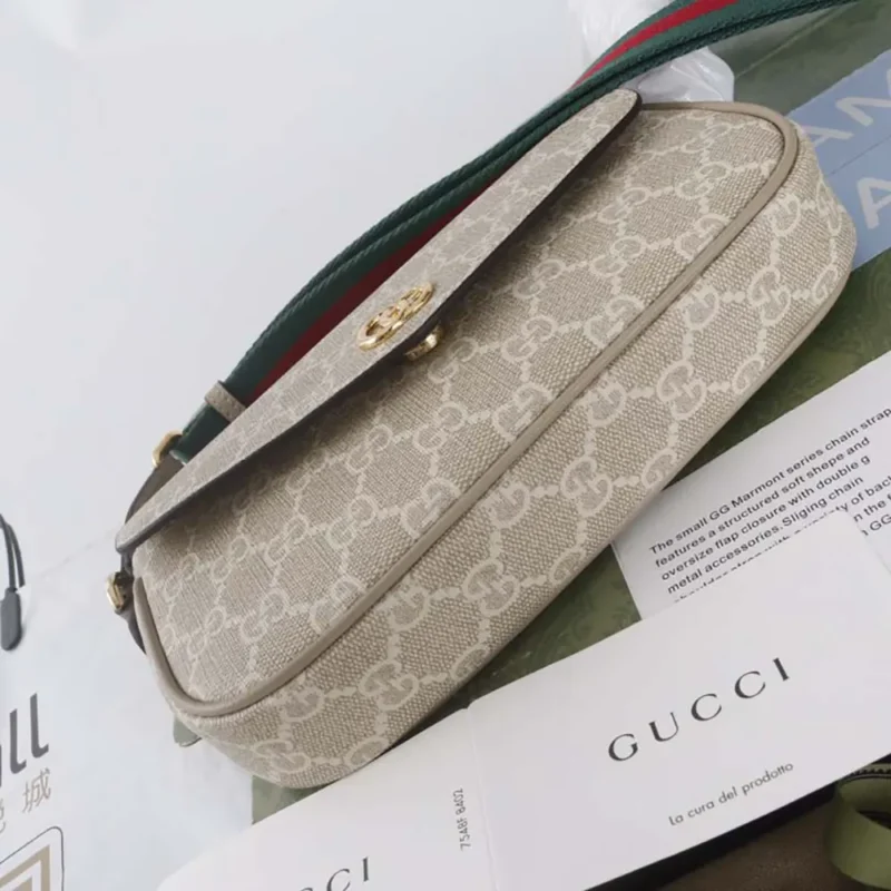 Gucci Women Ophidia Pochette Oatmeal Leather Trim 7649612ZGMN9643