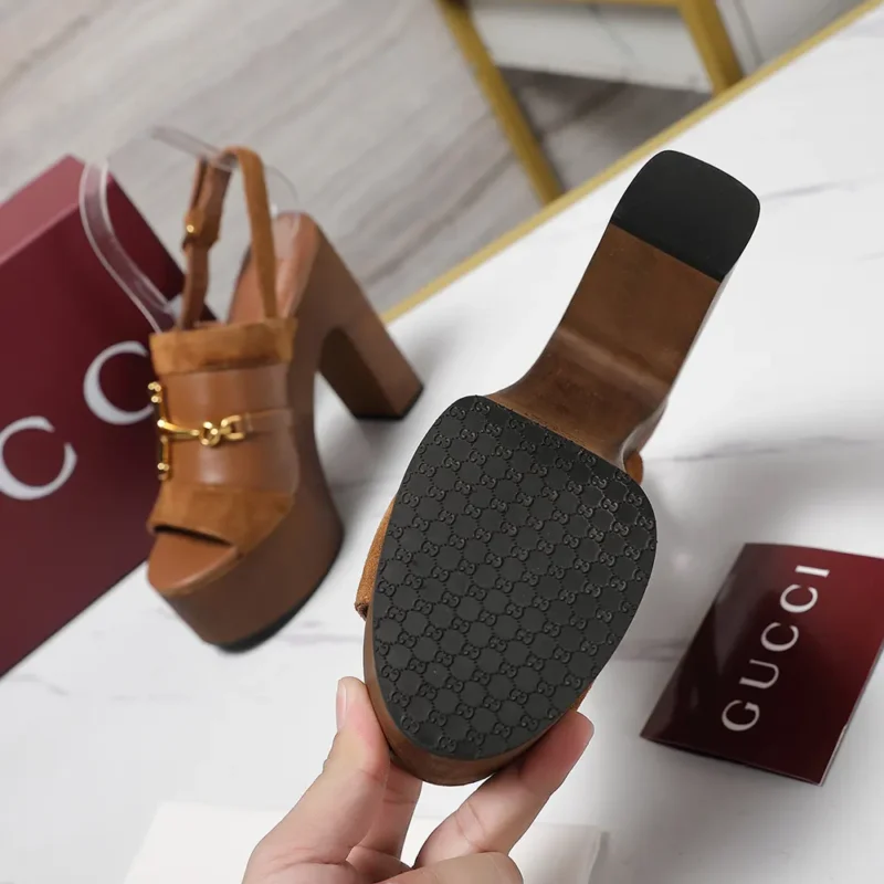 Gucci Women Platform Sandal with Horsebit-Brown 834420AAEXM