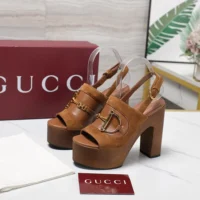 Gucci Women Platform Sandal with Horsebit-Brown 834420AAEXM