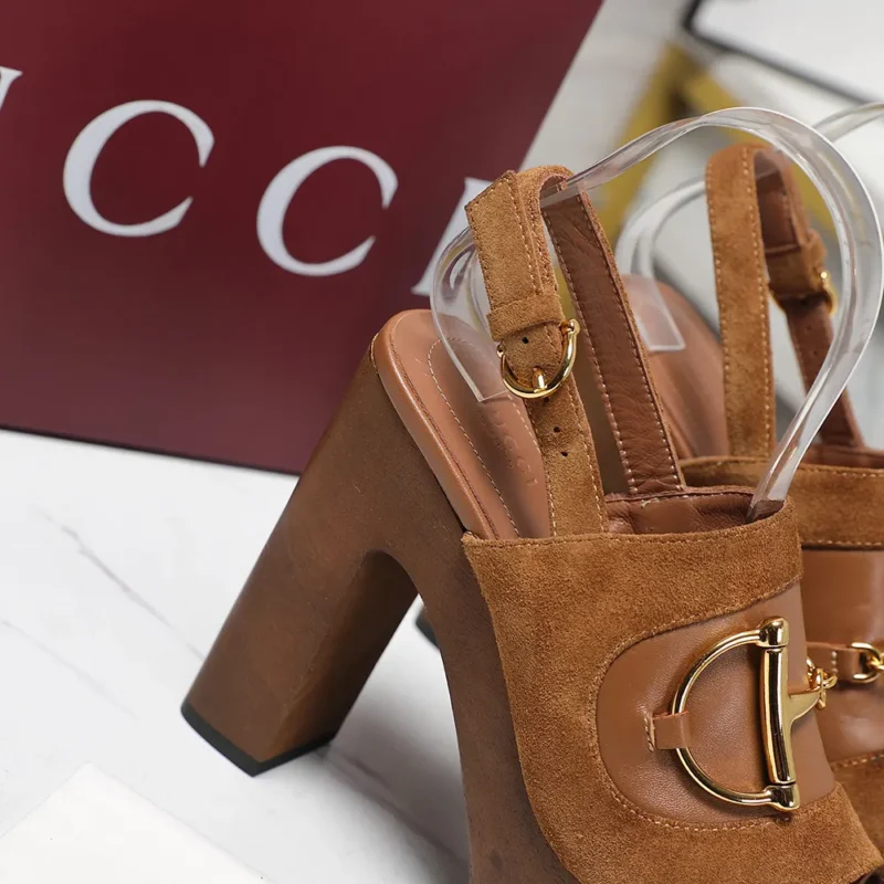 Gucci Women Platform Sandal with Horsebit-Brown 834420AAEXM