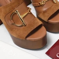 Gucci Women Platform Sandal with Horsebit-Brown 834420AAEXM