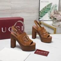Gucci Women Platform Sandal with Horsebit-Brown 834420AAEXM
