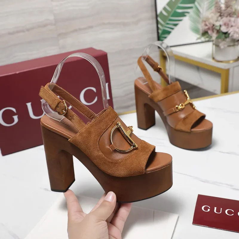 Gucci Women Platform Sandal with Horsebit-Brown 834420AAEXM