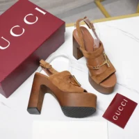 Gucci Women Platform Sandal with Horsebit-Brown 834420AAEXM
