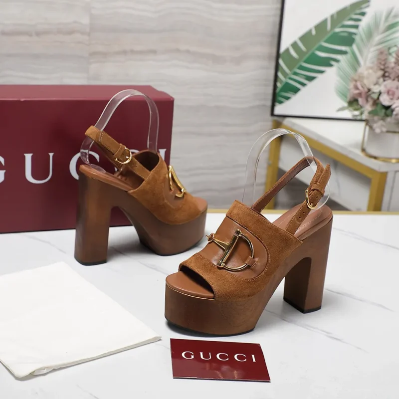 Gucci Women Platform Sandal with Horsebit-Brown 834420AAEXM