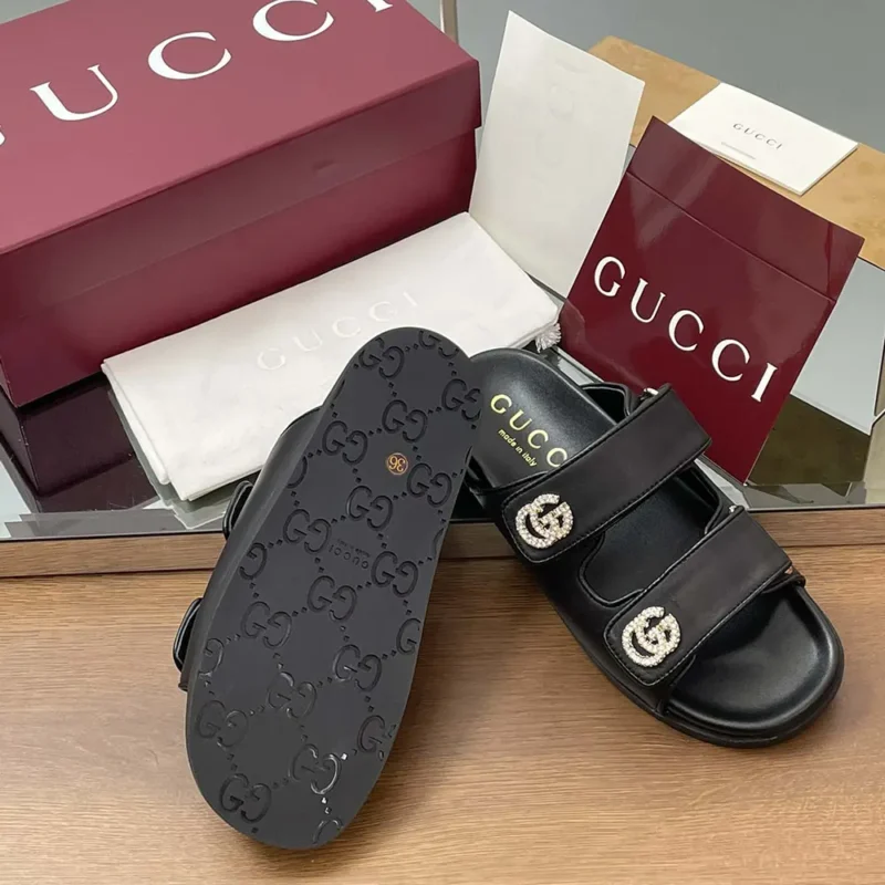 Gucci Women Sandal with Crystals-Black 816633AAEKU1000
