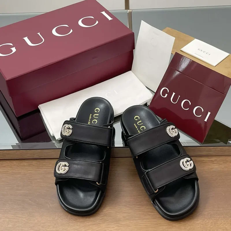 Gucci Women Sandal with Crystals-Black 816633AAEKU1000