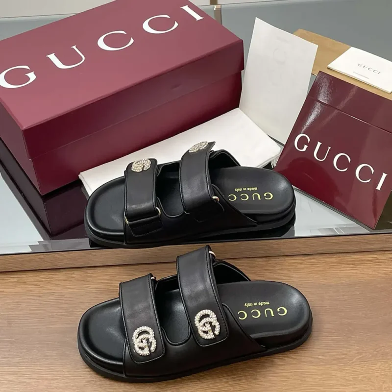 Gucci Women Sandal with Crystals-Black 816633AAEKU1000