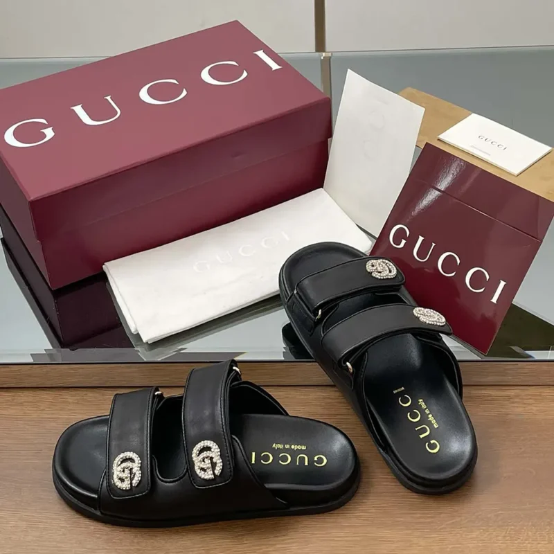 Gucci Women Sandal with Crystals-Black 816633AAEKU1000
