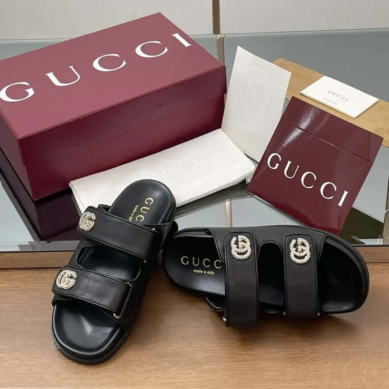 Gucci Women Sandal with Crystals-Black 816633AAEKU1000