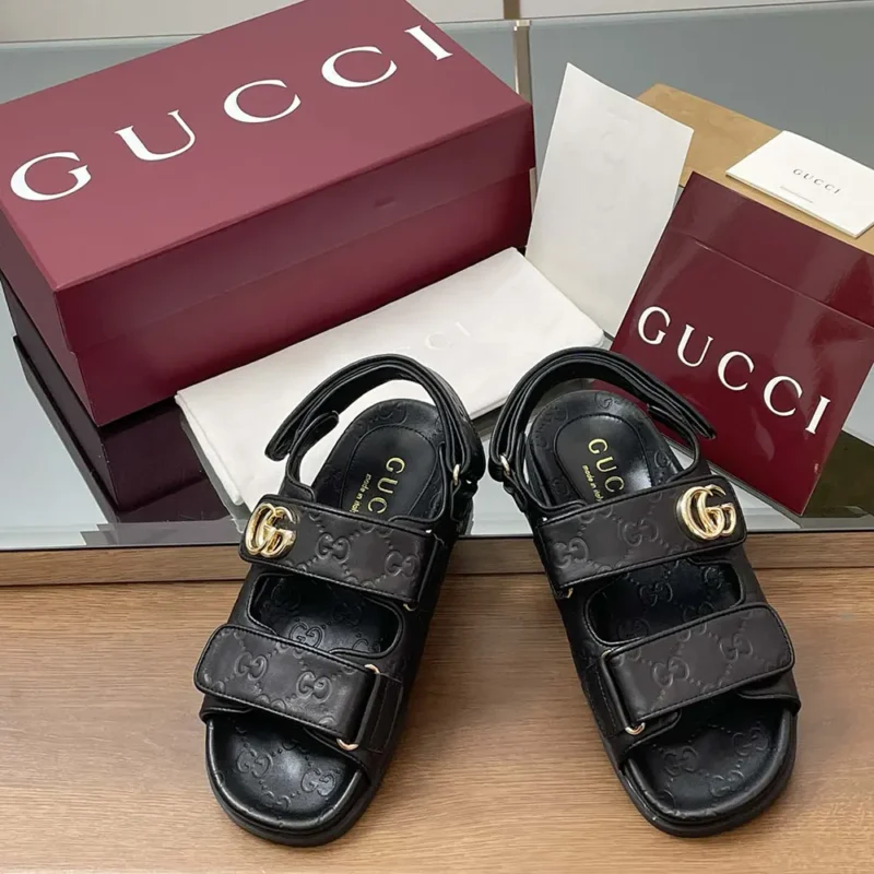 Gucci Women Sandal with Double G-Black 816625AAEGP1000