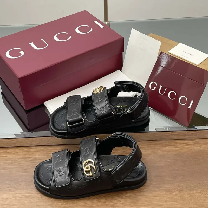 Gucci Women Sandal with Double G-Black 816625AAEGP1000