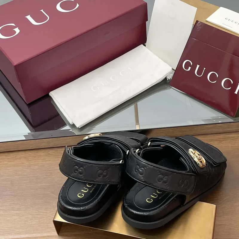Gucci Women Sandal with Double G-Black 816625AAEGP1000