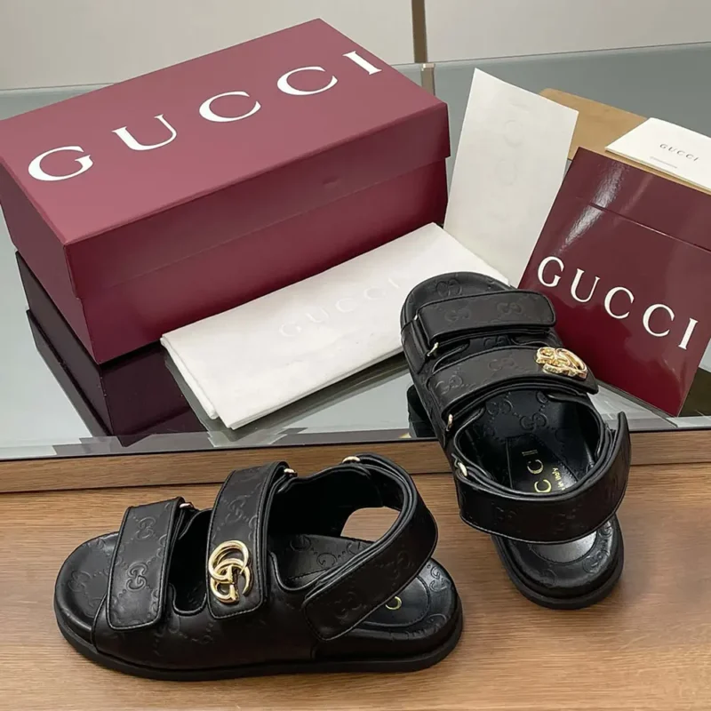 Gucci Women Sandal with Double G-Black 816625AAEGP1000