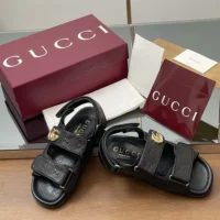 Gucci Women Sandal with Double G-Black 816625AAEGP1000