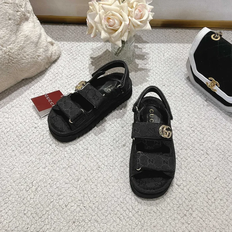 Gucci Women Sandal with Double G-Black 816630FAD9G