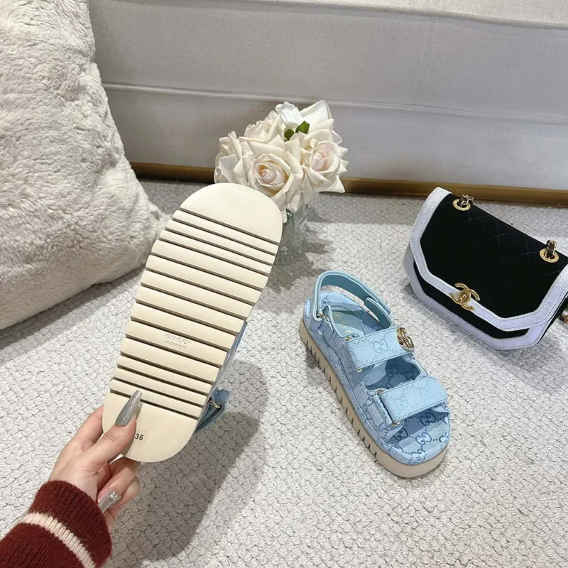 Gucci Women Sandal with Double G Light Blue 816630FAD9G