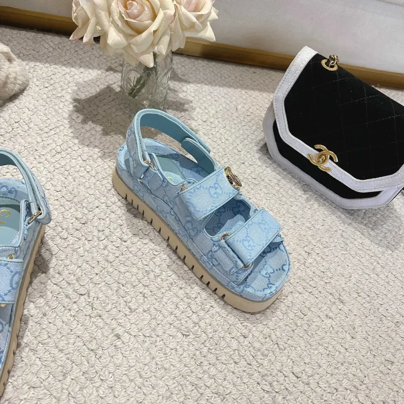 Gucci Women Sandal with Double G Light Blue 816630FAD9G