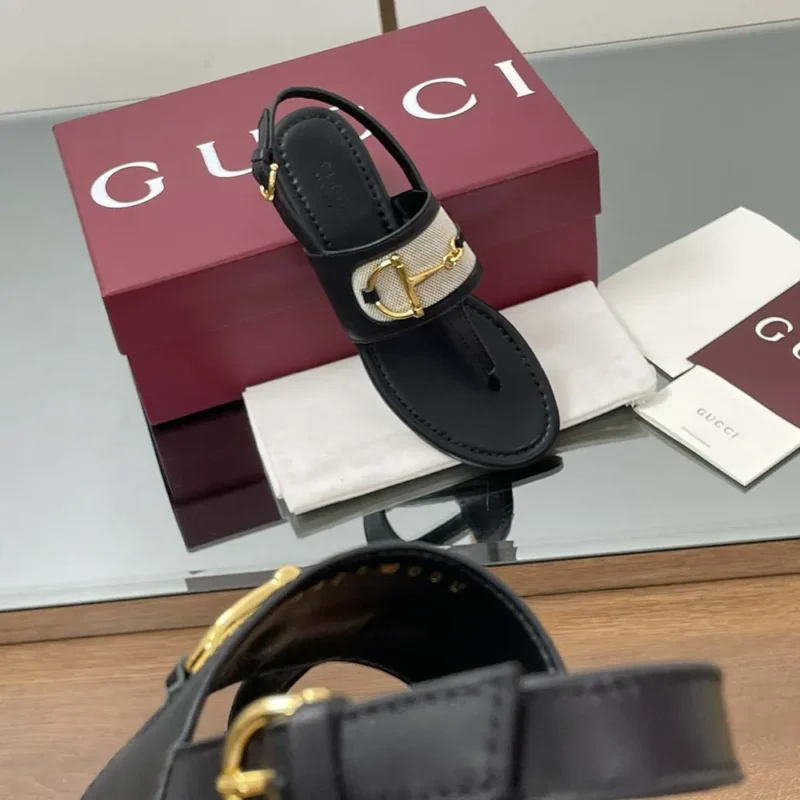 Gucci Women Thong Sandal with Horsebit-Black 834431AAEZJ