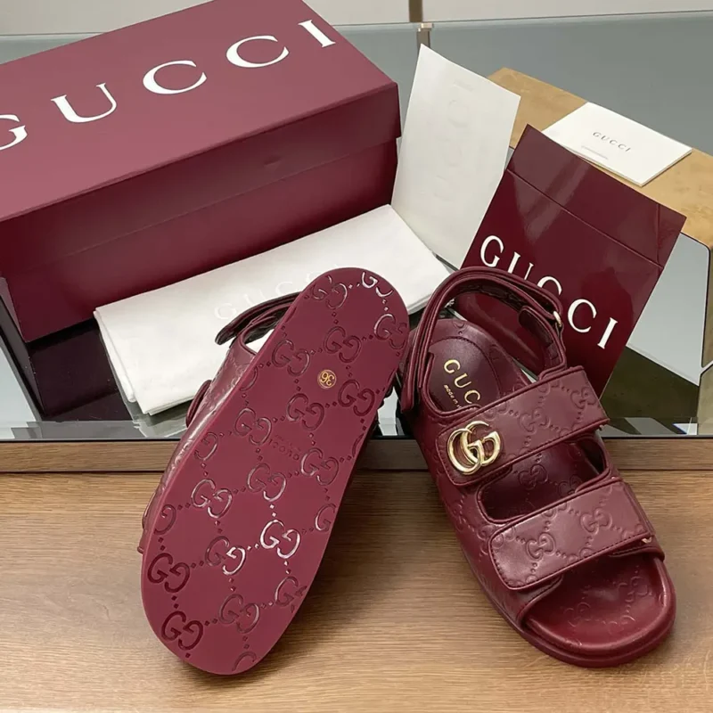 Gucci Women Sandal with Double G-Maroon ‎816625AAEGP6207