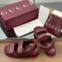 Gucci Women Sandal with Double G-Maroon ‎816625AAEGP6207