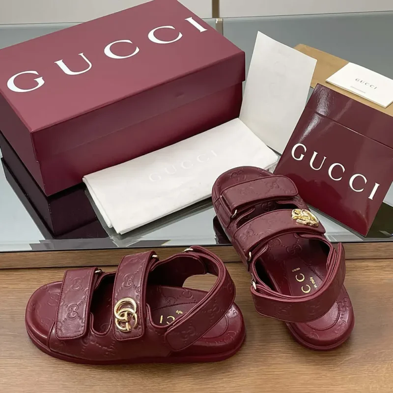 Gucci Women Sandal with Double G-Maroon ‎816625AAEGP6207